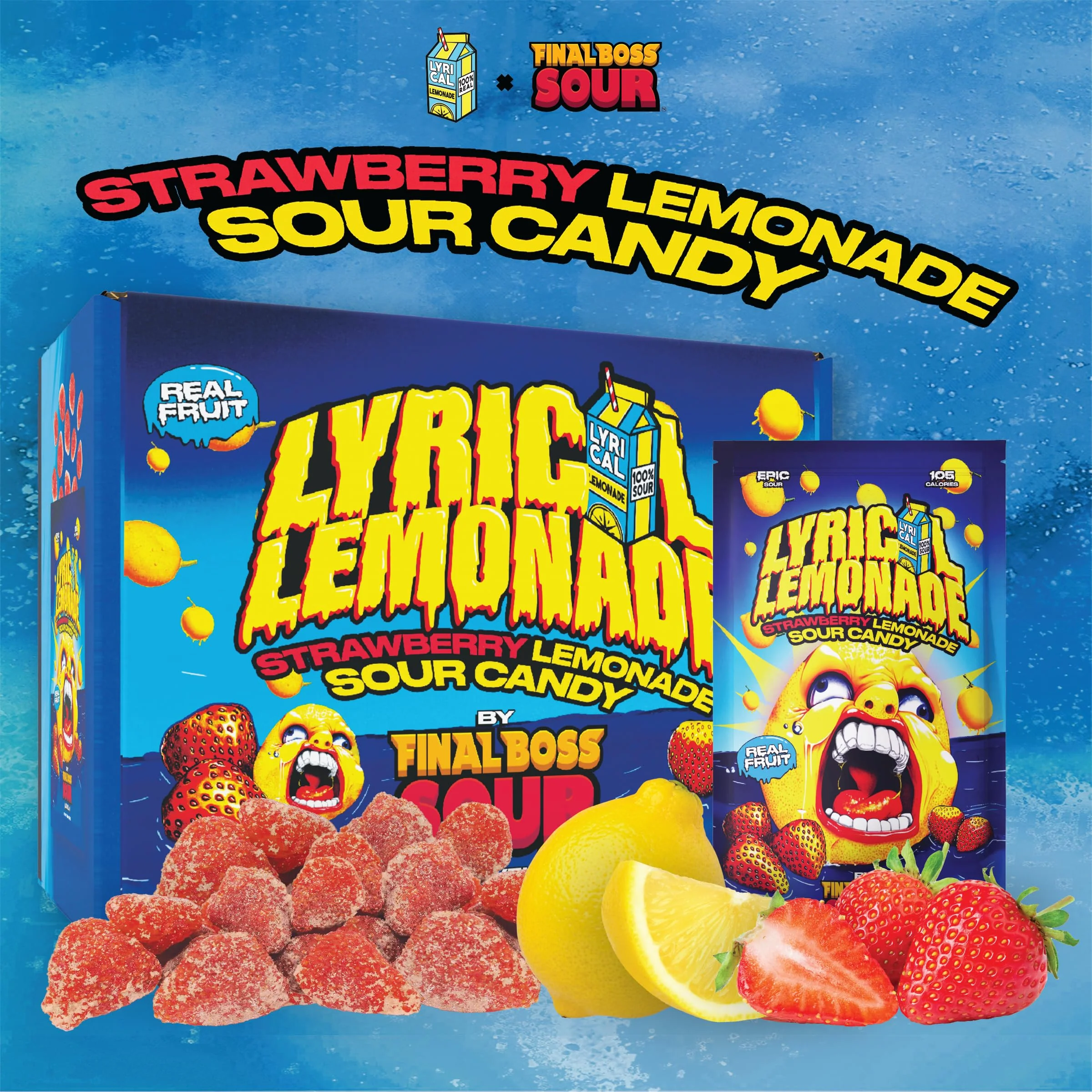 Final Boss Sour and Lyrical Lemonade, Super Sour Strawberry Lemonade Candy (12 Single Serve Bags) - Real Dried Strawberries with Sour Lemon Powder - Image 4