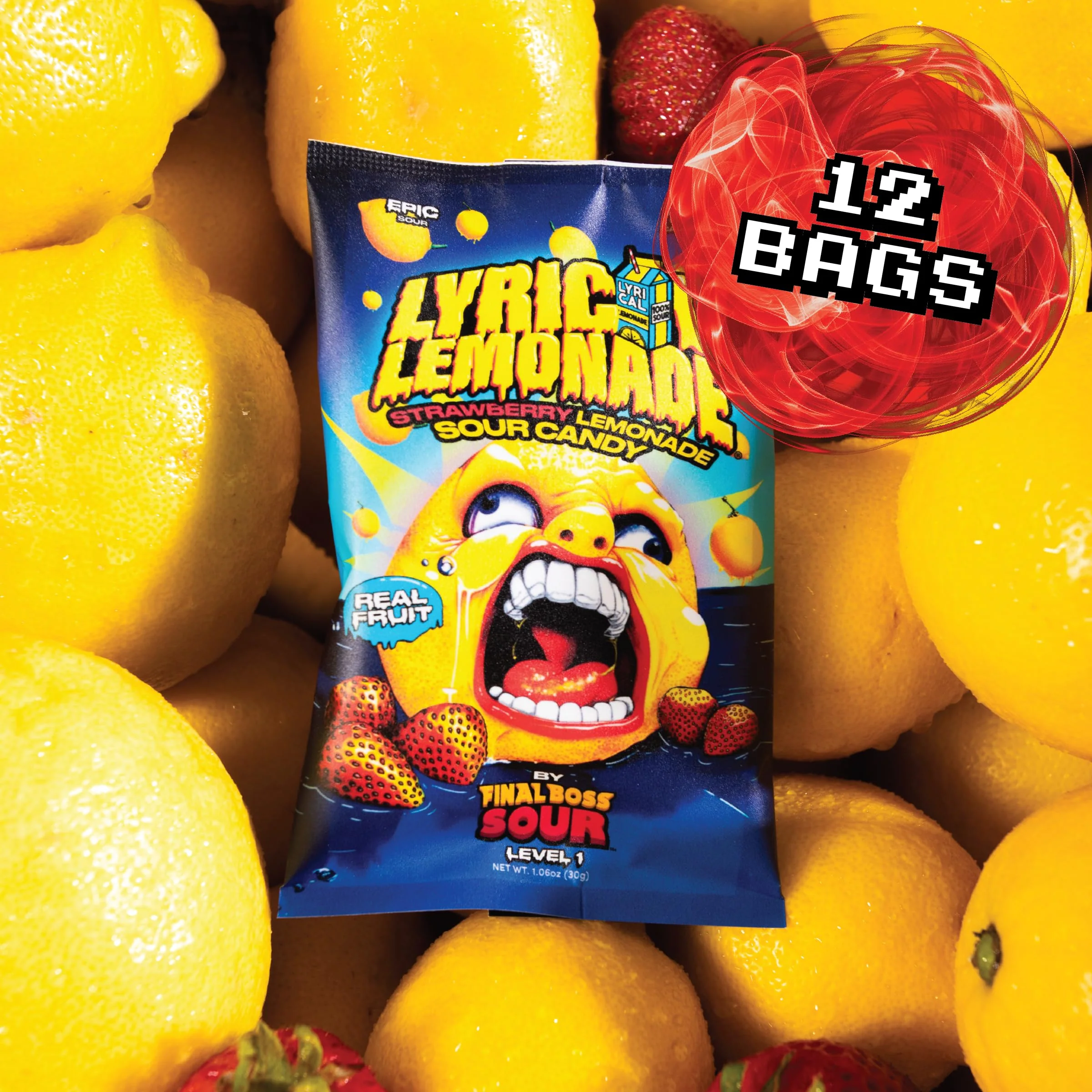 Final Boss Sour and Lyrical Lemonade, Super Sour Strawberry Lemonade Candy (12 Single Serve Bags) - Real Dried Strawberries with Sour Lemon Powder - Image 6