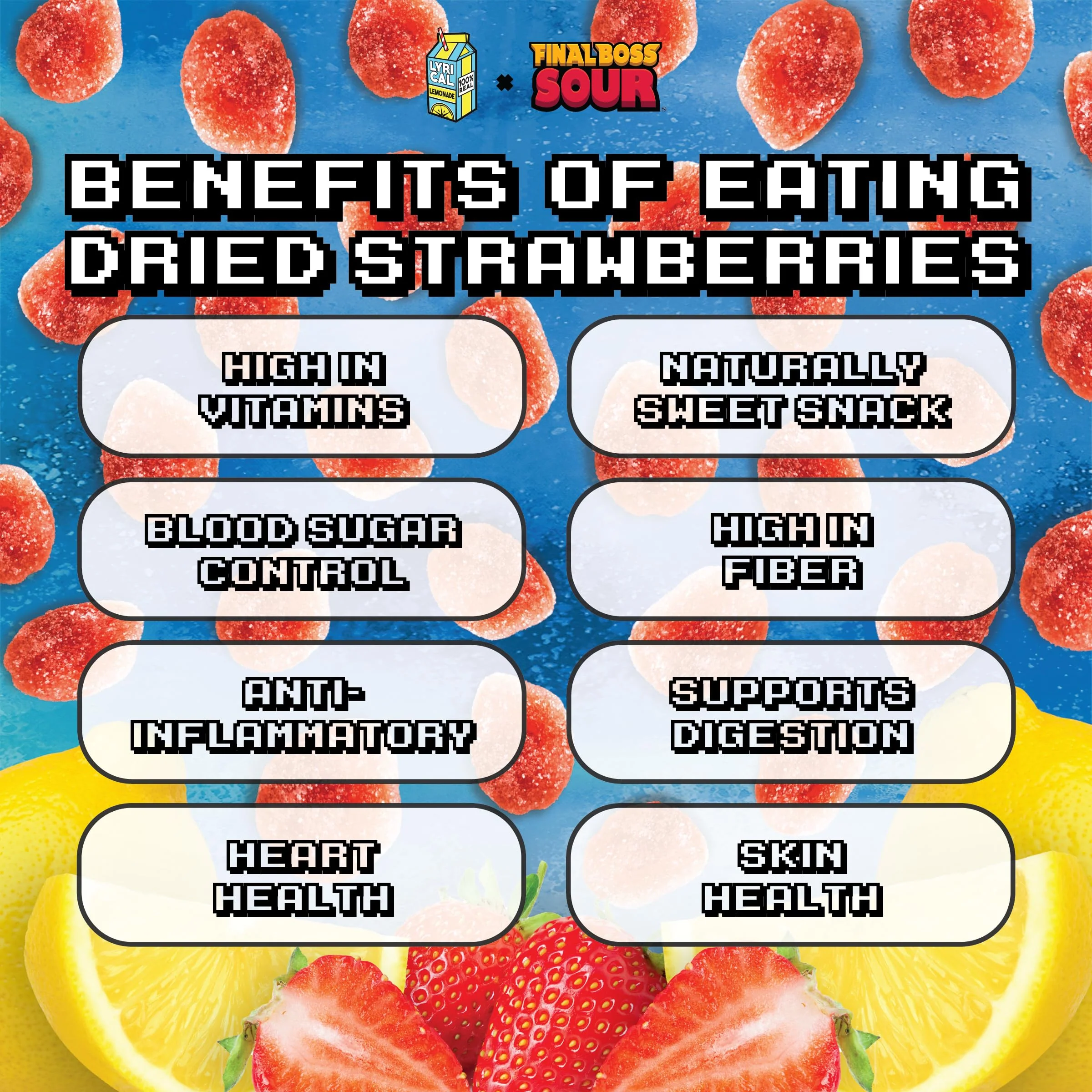 Final Boss Sour and Lyrical Lemonade, Super Sour Strawberry Lemonade Candy (12 Single Serve Bags) - Real Dried Strawberries with Sour Lemon Powder - Image 7