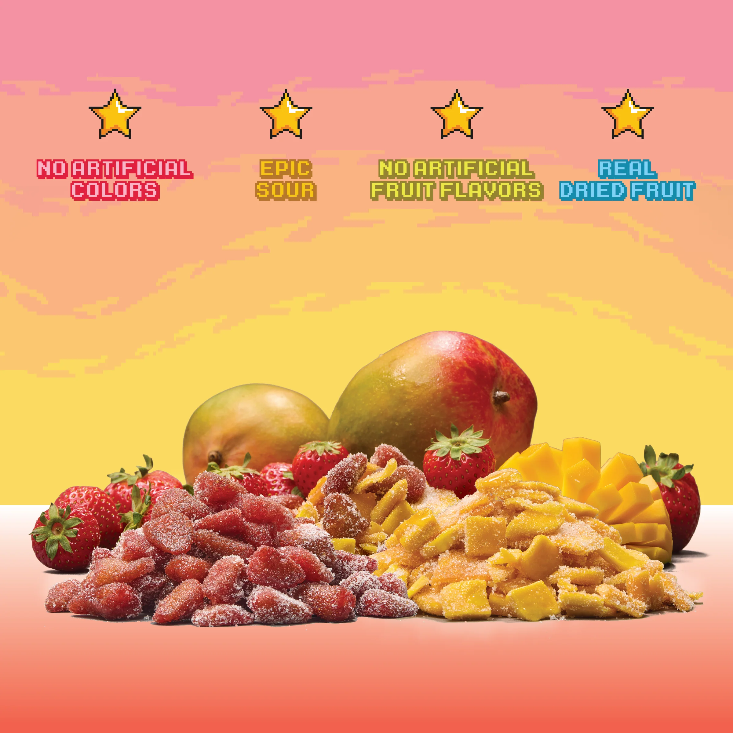 Final Boss Sour Candy Chewy Dried Strawberry & Mango, Natural Fruit Chews with Dried Fruit, Cane Sugar & Sunflower Oil, Level 2, Low Calorie Healthy Snack for Kids, Teens, Adults, Lunch Boxes & On The Go, 3.52 Ounce Bags, 4 Pack - Image 2