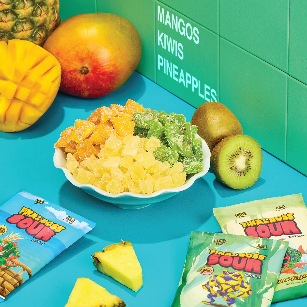 Final Boss Sour Extremely Super Sour Candy, Tropical Flavor Sampler Pack, Natural Fruit Chews with Dried Fruit, Cane Sugar & Sunflower Oil, All Sour Levels, Low Calorie Healthy Snack for Kids, Teens, Adults, Lunch Boxes & On The Go, 27 Pack - Image 2