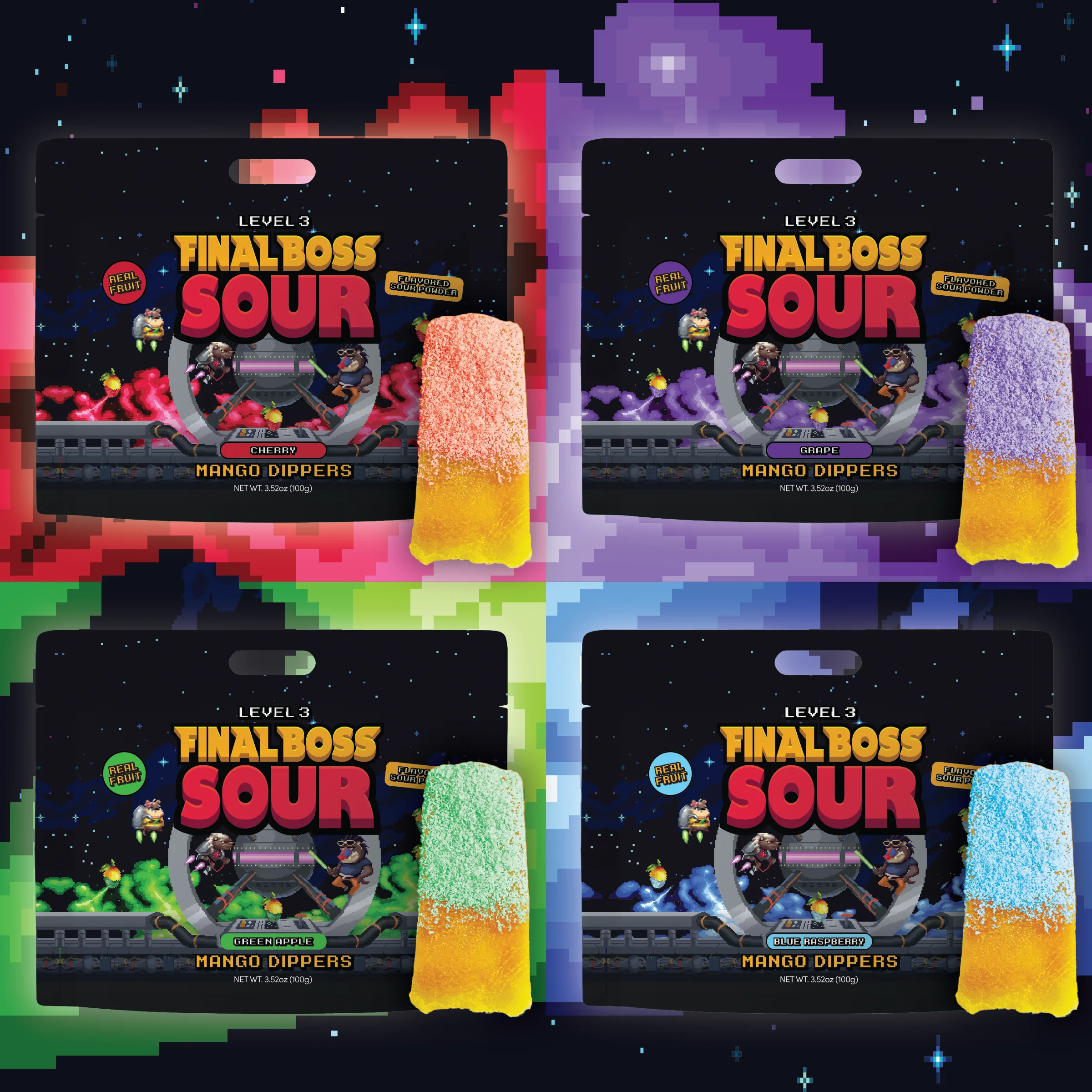 Final Boss Sour, Fun Dip, Extreme Super Sour Powder with Real Candy-Tasting Dried Mangoes, (3.5 Ounces Bag, Pack of 4) - Vintage Old School 80s and 90s Party Candy - Image 2