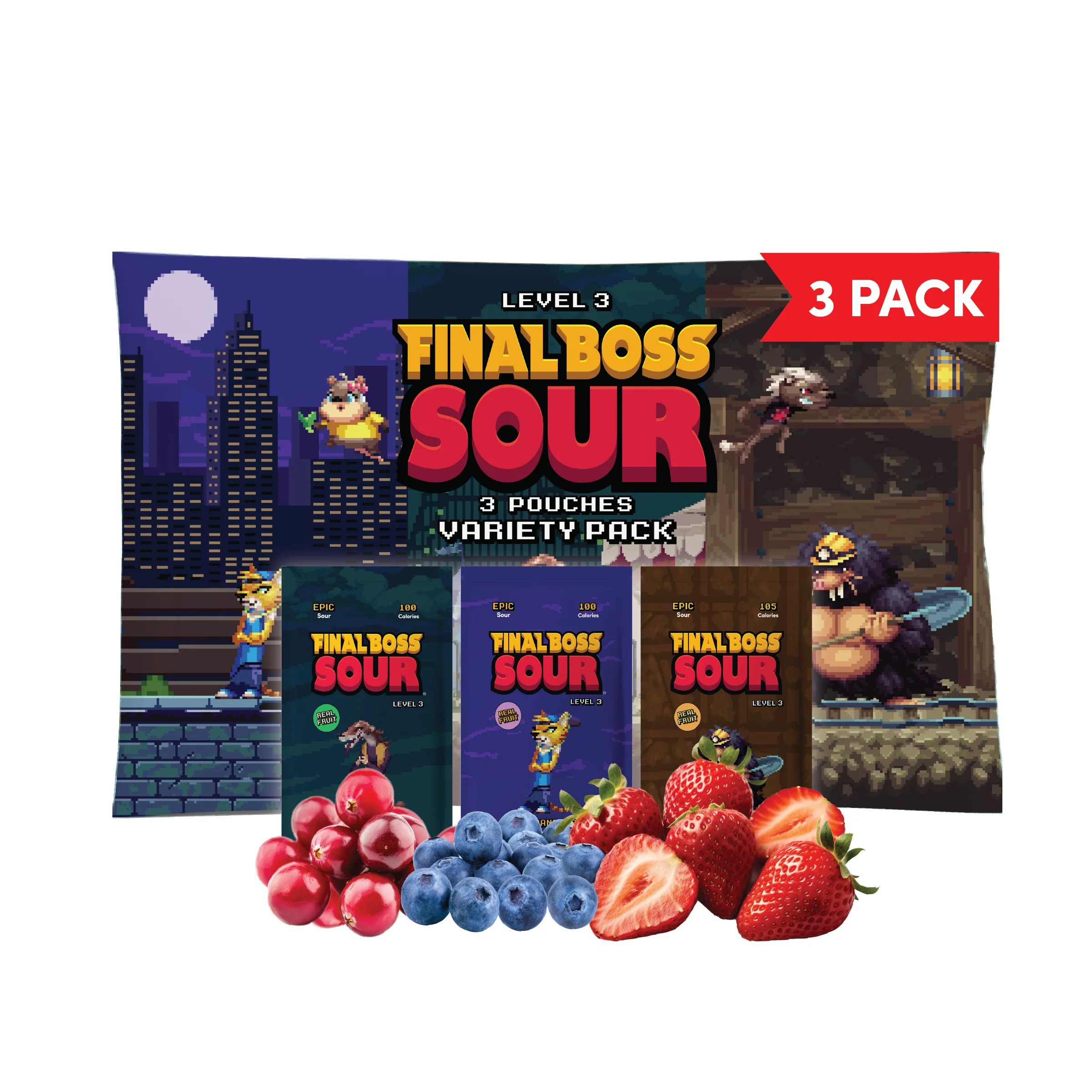 Final Boss VIP Sampler Pack - Sour Candy - 18 Pouches of Sour Strawberries, Blueberries, Mango, Kiwi, Pineapple, and Cranberries - 3 Level Sour Challenge - Image 12