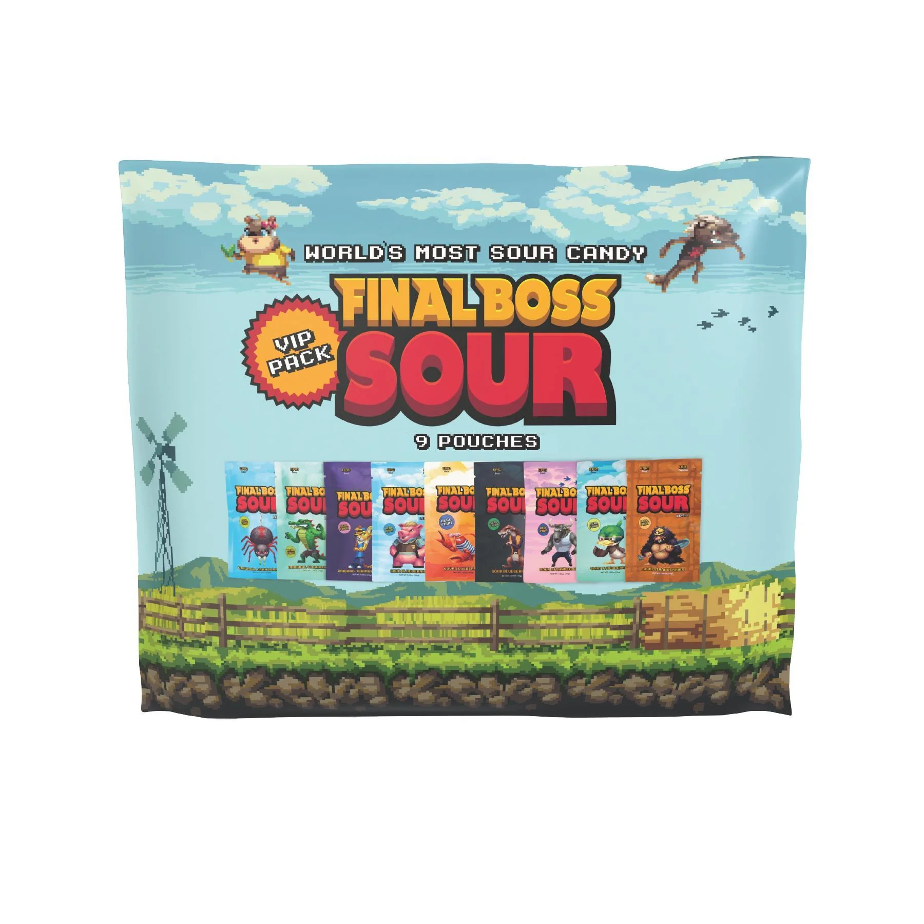 Final Boss VIP Sampler Pack - Sour Candy - 18 Pouches of Sour Strawberries, Blueberries, Mango, Kiwi, Pineapple, and Cranberries - 3 Level Sour Challenge - Image 4