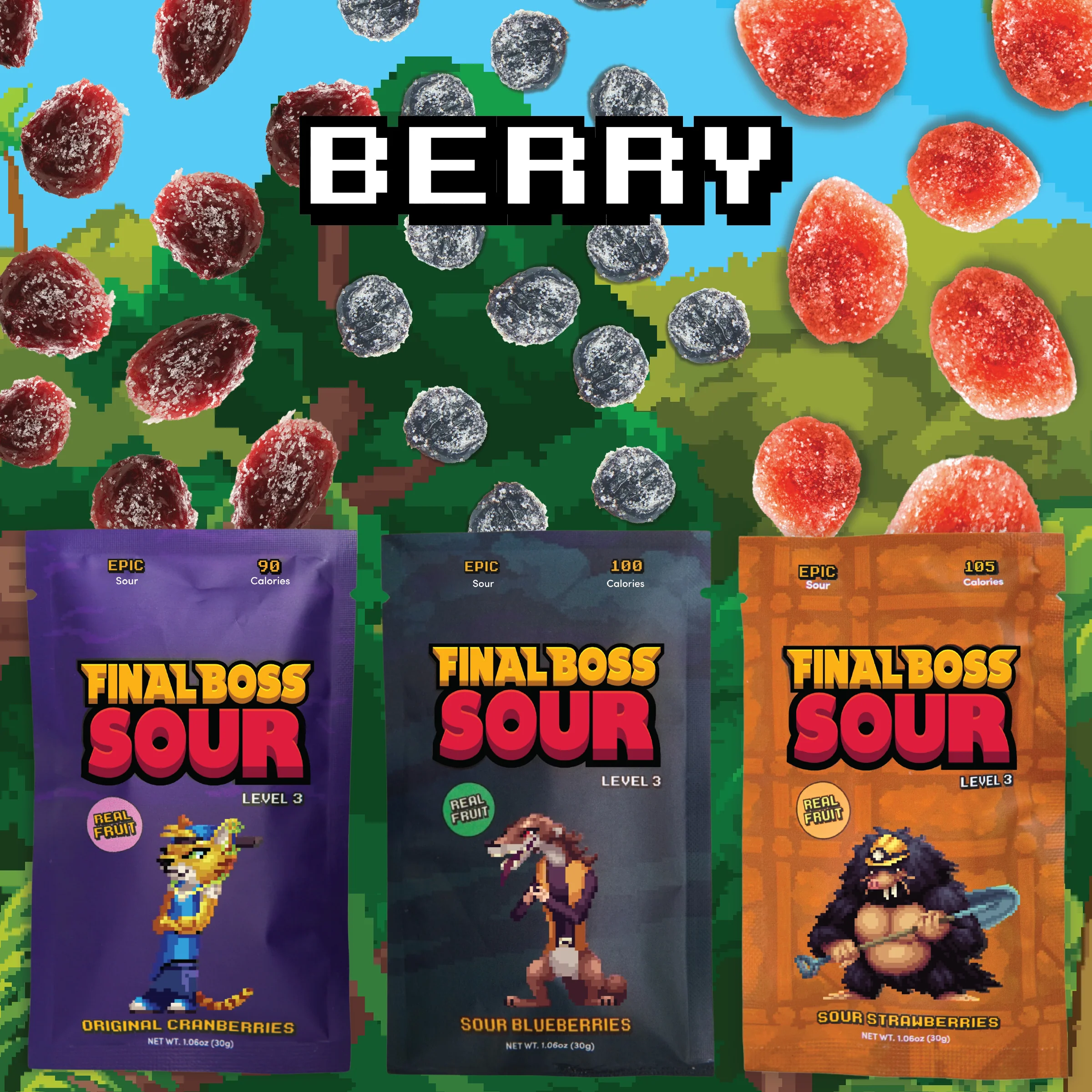 Final Boss VIP Sampler Pack - Sour Candy - 18 Pouches of Sour Strawberries, Blueberries, Mango, Kiwi, Pineapple, and Cranberries - 3 Level Sour Challenge - Image 8