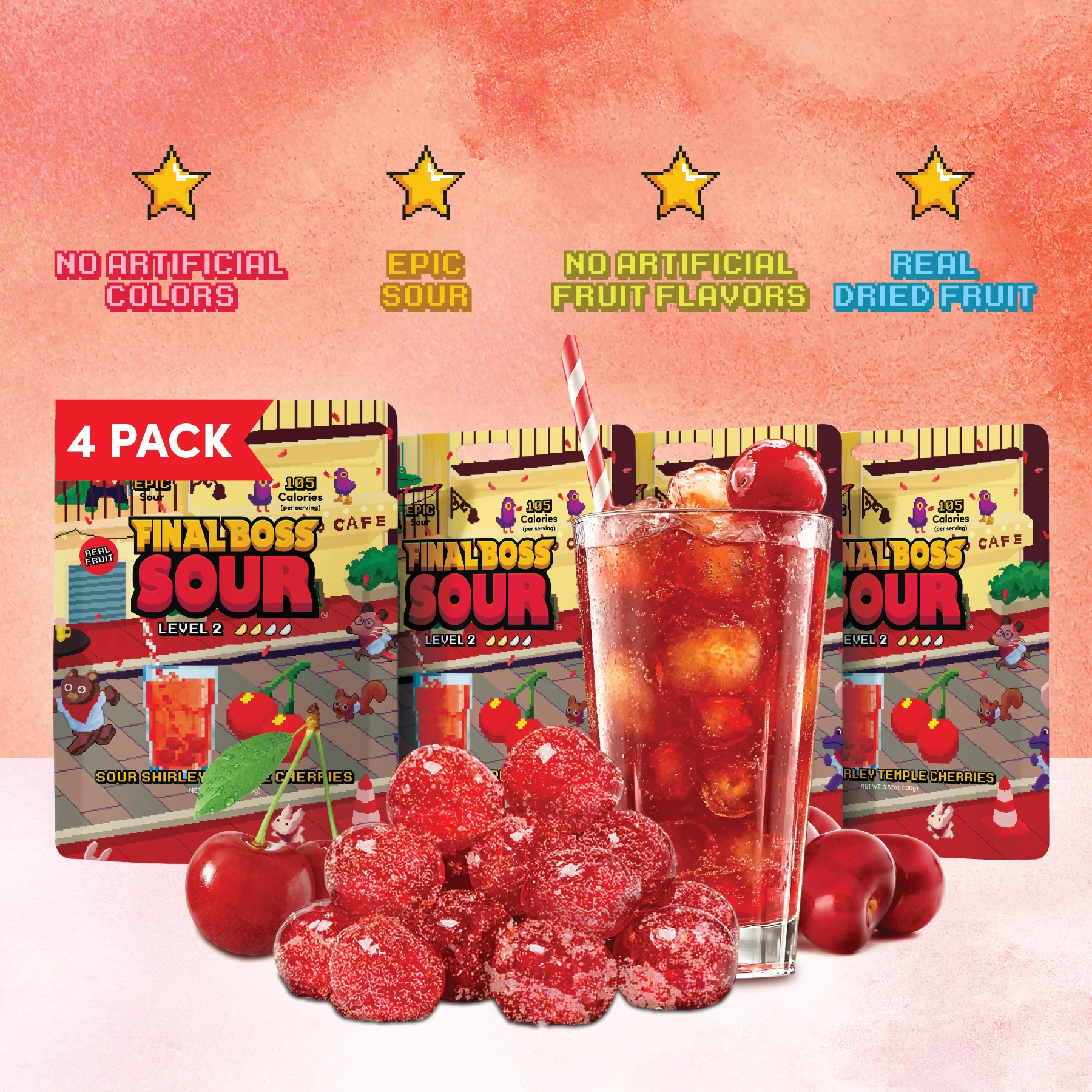 Level 2 Sour Shirley Temple Cherries (4-Pack) - Image 2